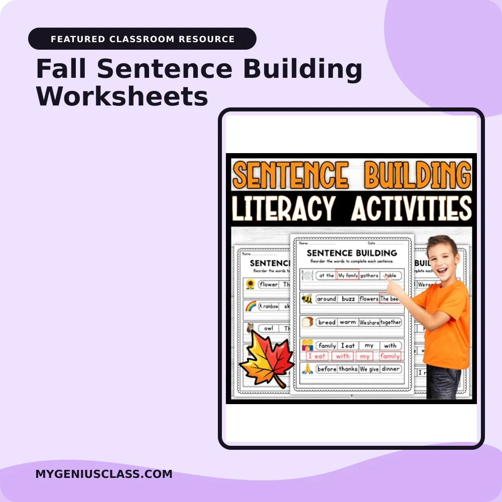Fall Sentence Building Worksheets product preview